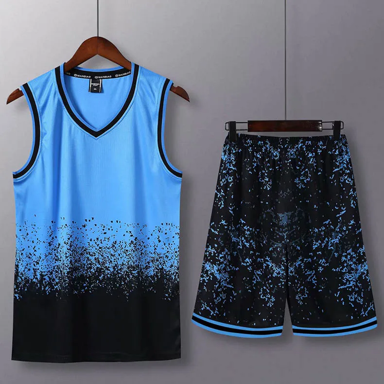 Новая баскетбольная форма костюм мужской свободный спортивный жилет Быстросохнущий дышащий костюм для соревнований - Цвет: Синий