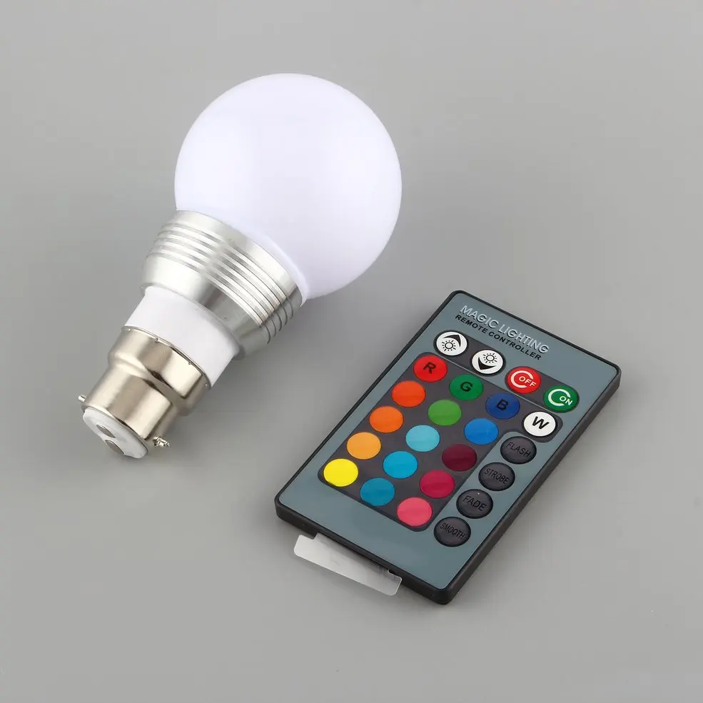 

10 PCS 3W B22 16 Colors RGB LED Light Lamp Bulb W/ Remote Control 85-240V