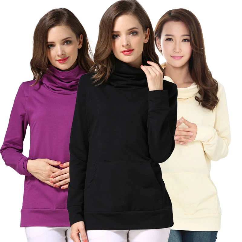 

3Solid Colors Women Maternity Nursing Pullover Breastfeeding For Pregnant Women Mother Turtleneck Breast Feeding Tops
