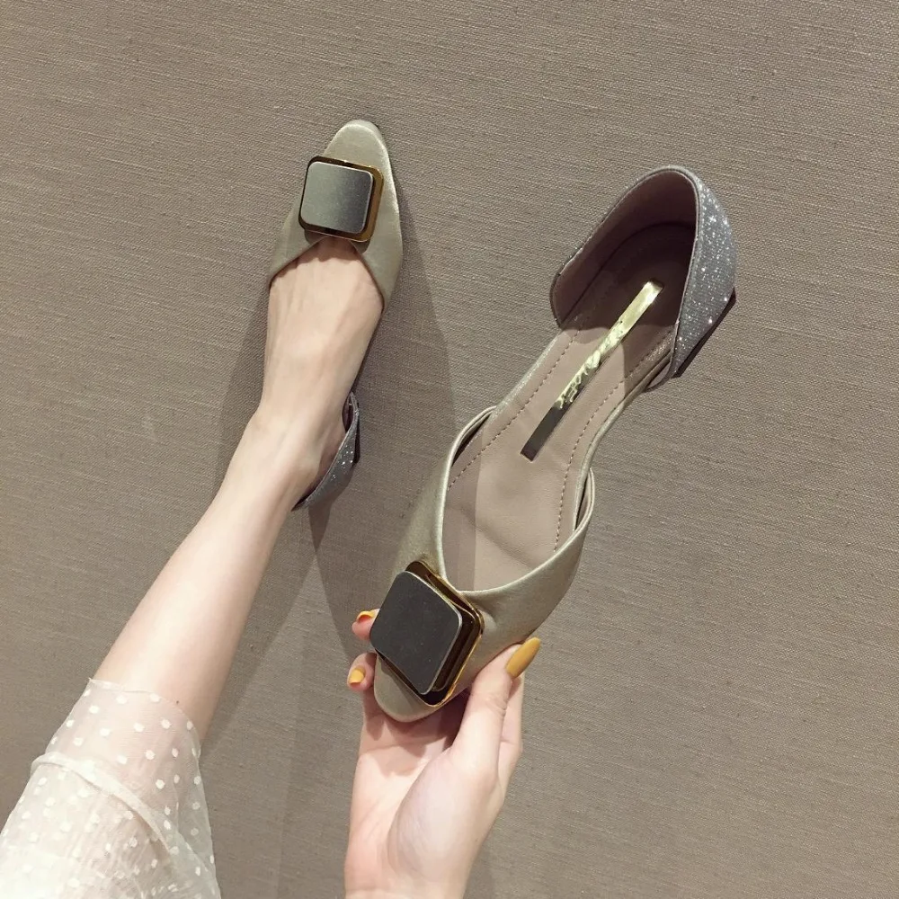 

Metal Chain Nurse Shoes 2019 Fashion Women's Flats Pointed Toe Shallow Mouth Solid Buckle Nursing Brand Dress Suede Casual