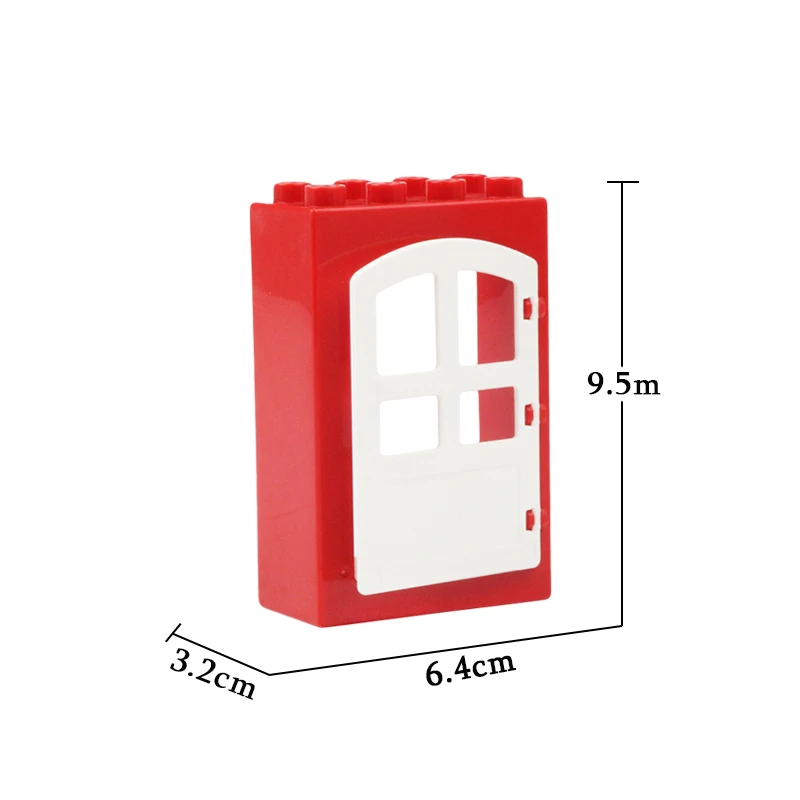Дом большие частицы строительные блоки Аксессуары Совместимые Duplos набор кирпичи карнизы окна двери крыши игрушечные плитки для детей подарок - Цвет: RED door frame