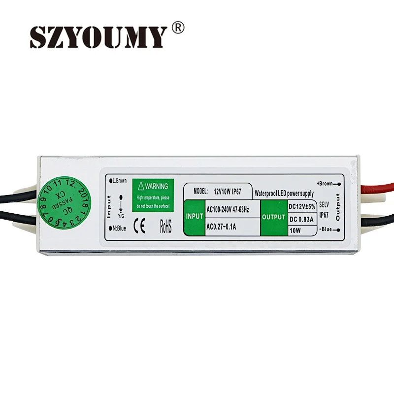 

SZYOUMY 50PCS 12V 10W Waterproof Electronic LED Driver Transformer Power Supply AC to DC Switch for 3528 5050 LED Strip Light
