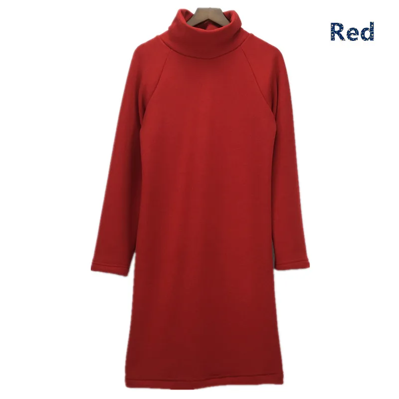 Зимнее женское платье с высоким воротом, Осеннее приталенное теплое платье с длинным рукавом, повседневное офисное черное серое платье размера плюс S-6XL - Цвет: Красный