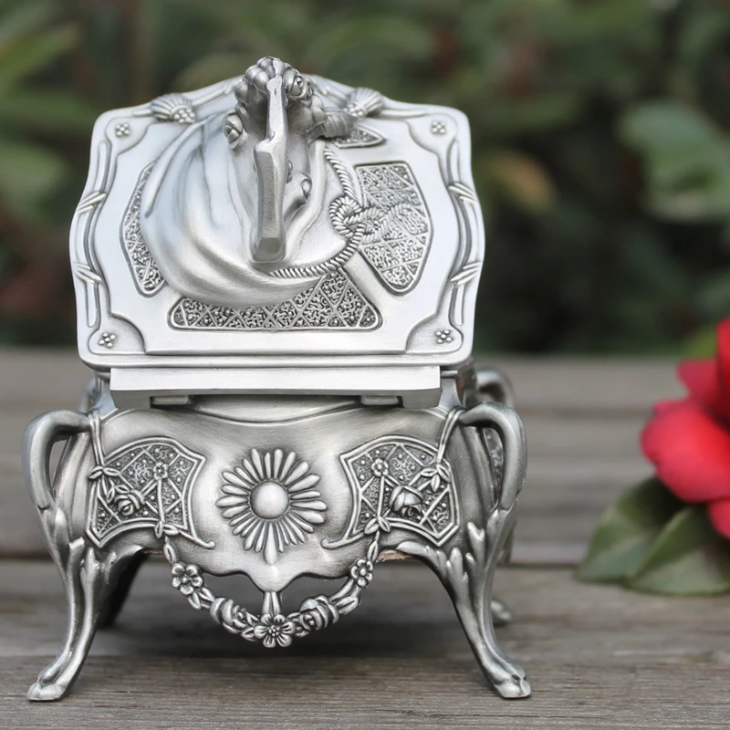 fashion Metal Jewelry Box with delicate flower pattern/ Pewter plated Trinket box/ Gift box Money Box for wedding
