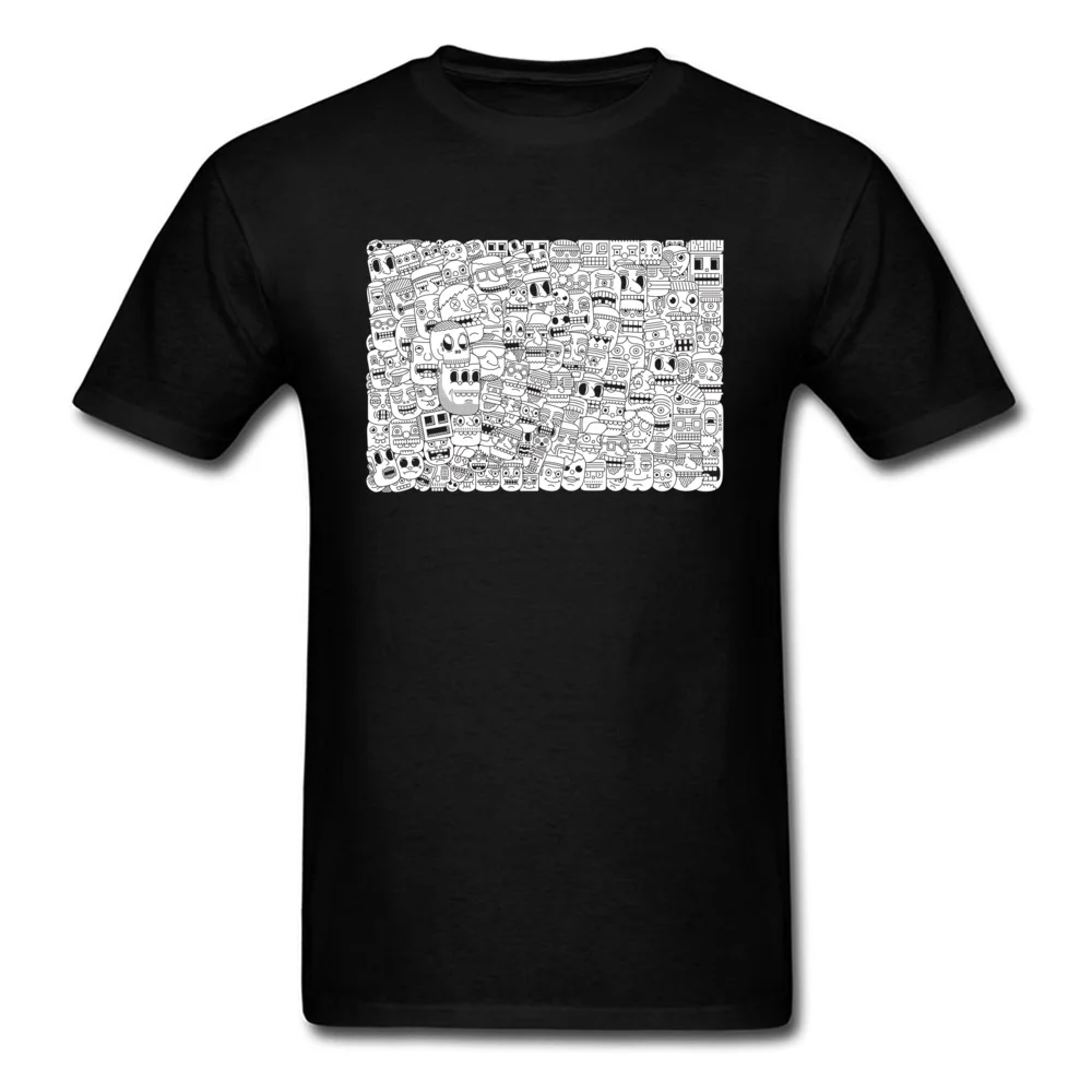 buy Digital Print Men Black T shirt Faces And Thoughts Novelty Cartoon Design Adult Plus Size Fit T Shirt Custom Company