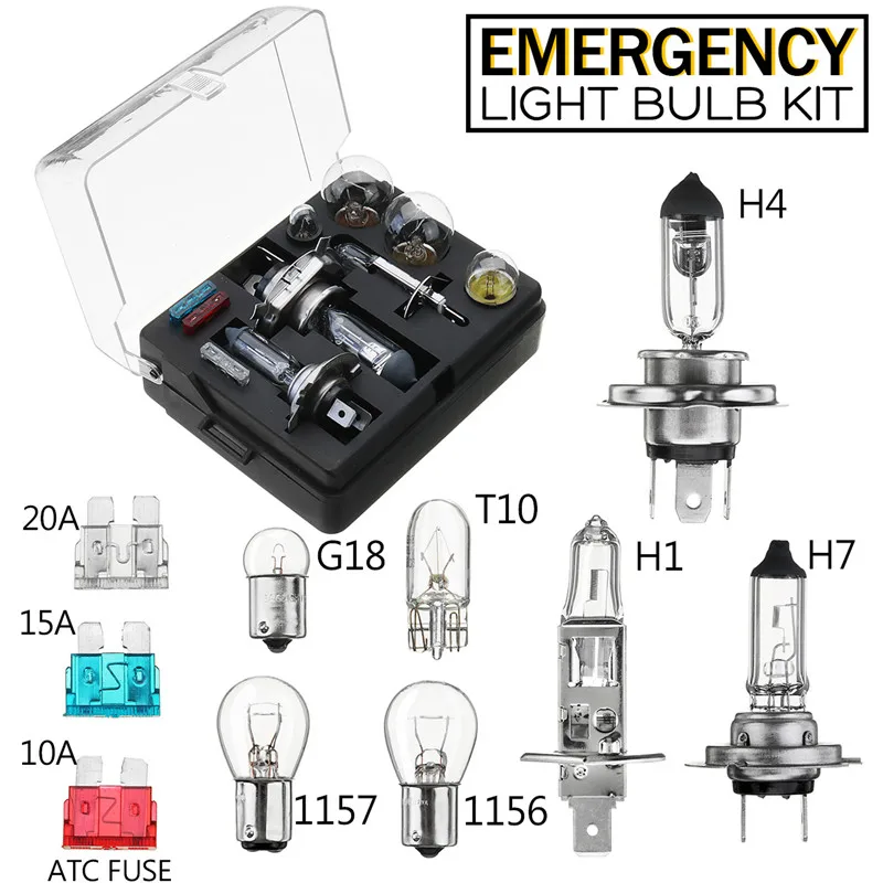 1 комплект/10 шт. аварийный запасной светильник, комплект ламп H7 H4 H1 T10 G18, противотуманная фара, головной светильник, светильник Trun Signa, галогенная лампа с предохранителем