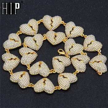 

Hip Hop Full Rhinestones Paved Iced Out Heart Chain Necklace Length CZ Bling Necklaces For Men Women Jewelry 18/20inches