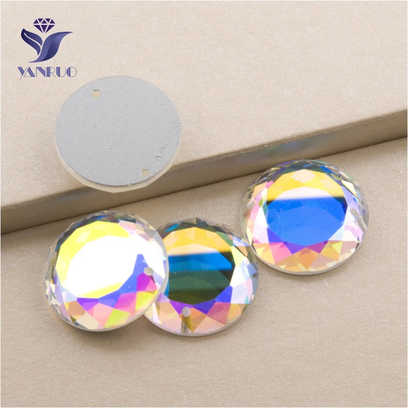 

YANRUO 2010TH All Sizes AB Round DIY Glass Stones Sewing Crystals Strass Flatback Sewn Rhinestones For Clothing Accessories