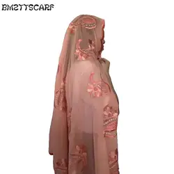 Африканские женские шарфы, мусульманская вышивка шифон большой шарф для Шали Обертывания bm355