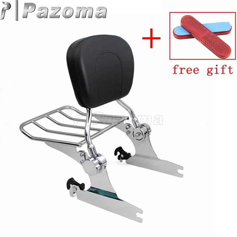 

Chrome Motorcycle Sissy Bar Detachable Passenger Backrest Cushion Pad Luggage Rack for Harley Softail Deluxe FLSTN 2005-2015