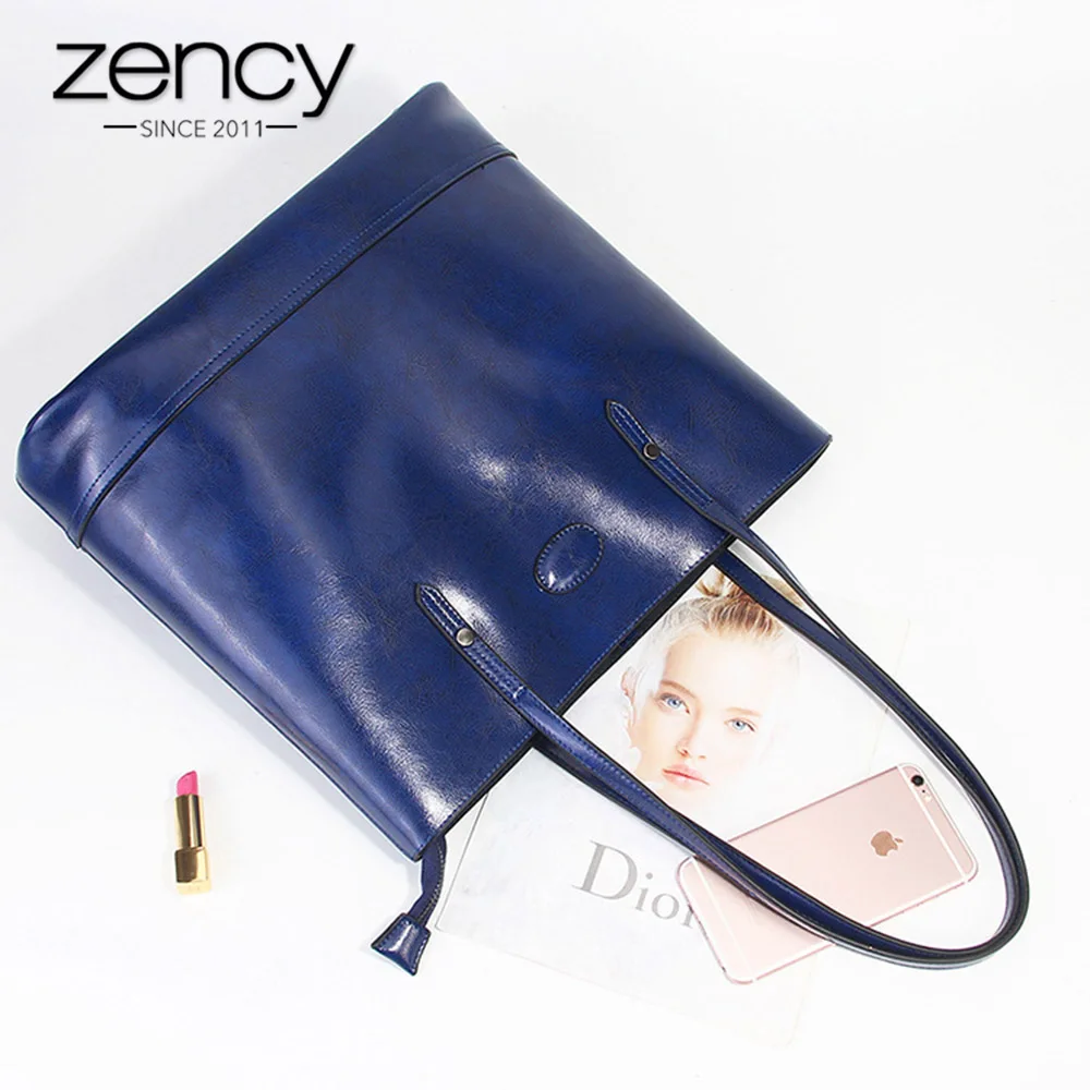 Zency натуральная кожа модная коричневая Женская сумка через плечо Большая вместительная сумка для покупок черная сумка-тоут Высокое качество кошельки