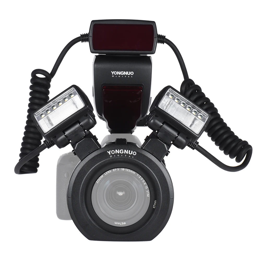 Вспышка YONGNUO YN24EX E-TTL Speedlite 5600K с 2 головками для вспышки и 4 переходными кольцами для камер Canon EOS 1Dx 5D3 6D 7D 70D