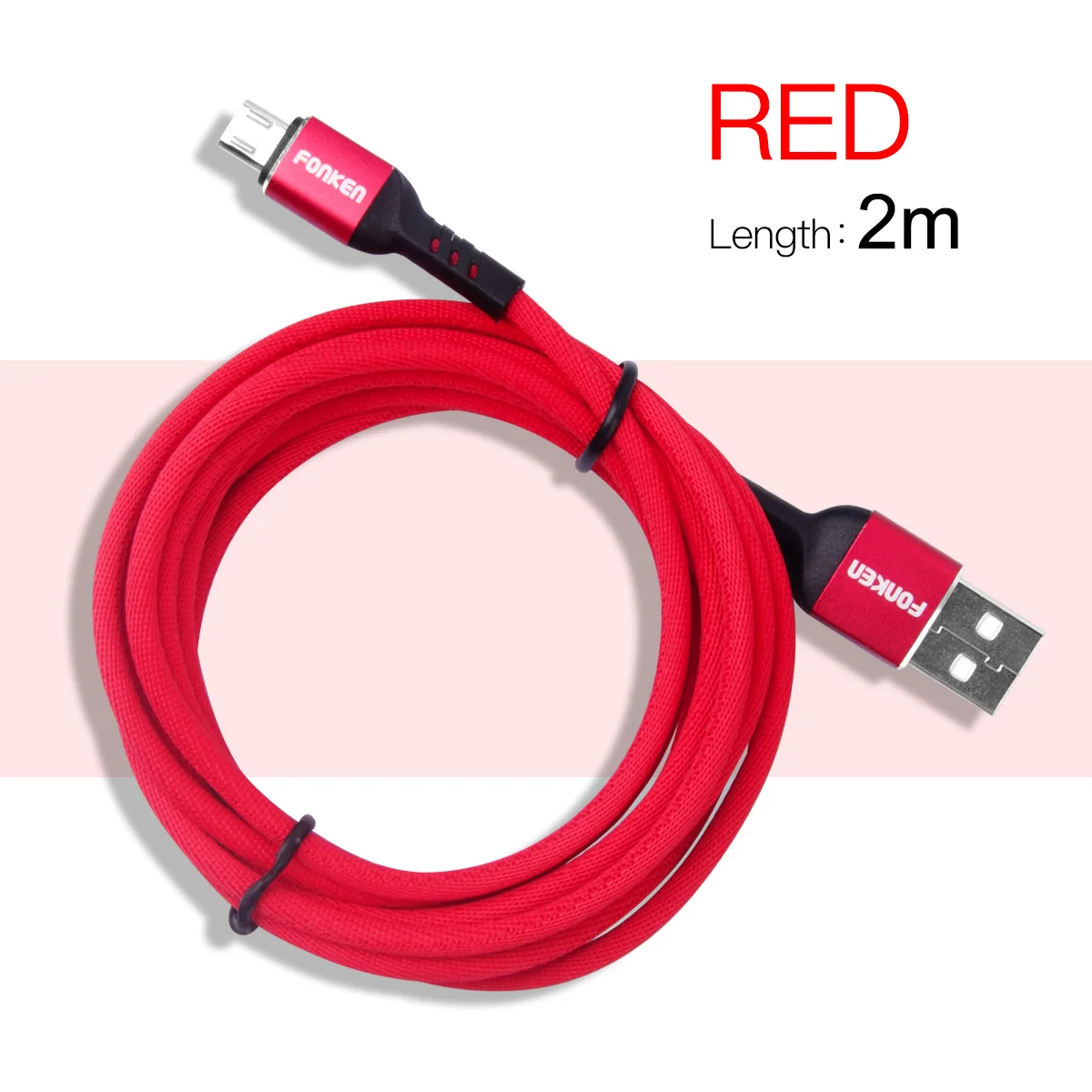 2m Red USB Cable FONKEN Micro USB кабель 3A Быстрая зарядка USB данных Android Кабели USB ЗУ для мобильного телефона тканевый плетеный провод быстрой зарядки - Цвет: 2m Red USB Cable