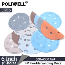 POLIWELL 5Pcs 150mm Multi-holes FV Soft Sanding Discs 600~4000 Grit Waterproof Sandpaper for Wet/Dry Polishing Paint Decorating POLIWELL 5Pcs 150mm Multi-holes FV Soft Sanding Discs 600~4000 Grit Waterproof Sandpaper for Wet/Dry Polishing Paint Decorating