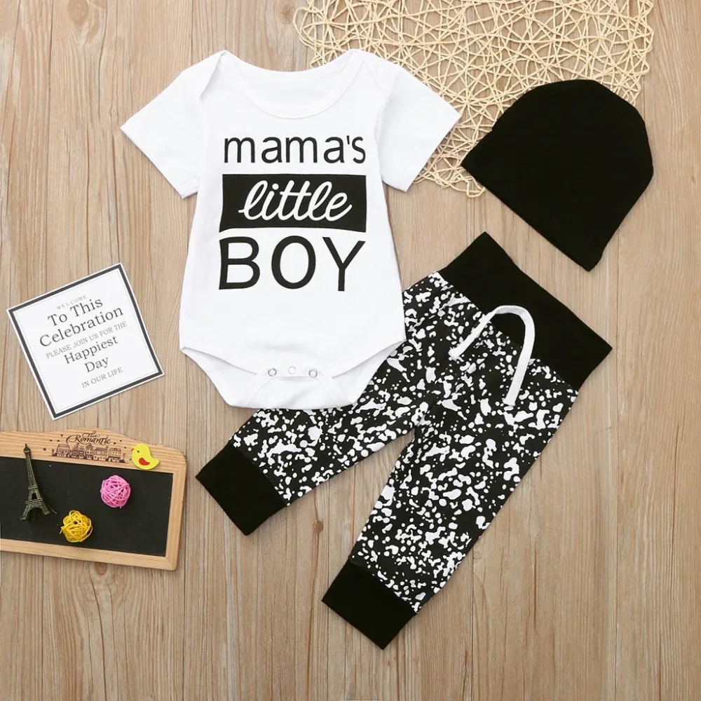 

3PCs Newborn Kid Baby Boy Clothes Letter Romper Pants Hat Outfits Set Rompers baby boys jumpsuit new born