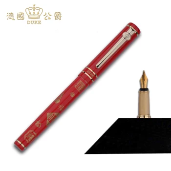 

New Red Fountain Pen with Words "Fu" Free Shipping Germany Duke Model M06 Fu Medium Iraurita Nib Ink Pen Best Choice Gifts Pen