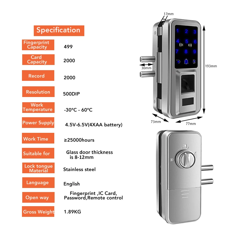 Биометрический замок с отпечатком пальца, двойные стеклянные двери, без ключа, биометрический дверной замок, код доступа, цифровой дверной замок для офиса и дома