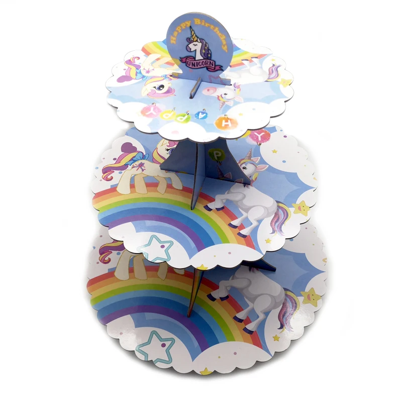 

3 Tier Birthday Party Cupcake Holder Happy Baby Shower Cupcake Stand Kids favors Unicorn Cardboard Cake Stand Events Supplies