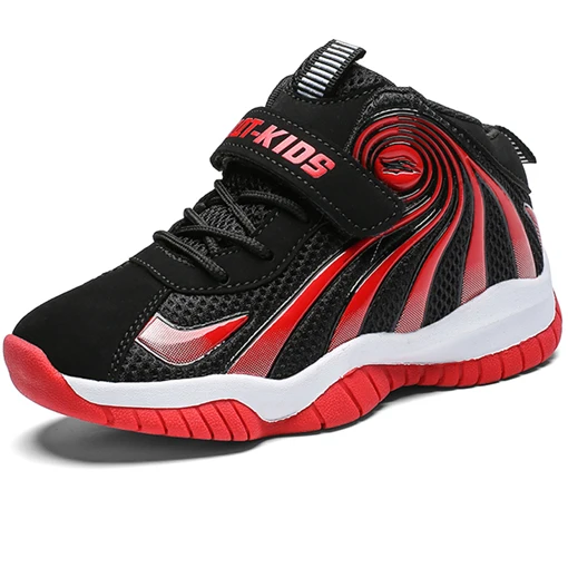 Толстая подошва Нескользящие Детские кроссовки для мальчиков Баскетбольная обувь детская спортивная обувь детский тренер обувь для мальчиков баскетбольные мячи высокие - Цвет: Boy Basketball Red