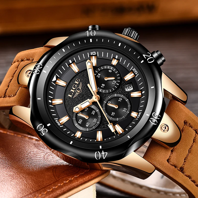Часы relojes hombre 2018 LIGE мужские топовые Роскошные кварцевые повседневные кожаные