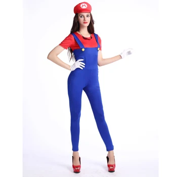 

4 Pcs Halloween Costumes Women Super Mario Luigi Brothers Plumber Costume Jumpsuit Fancy Cosplay Clothing
