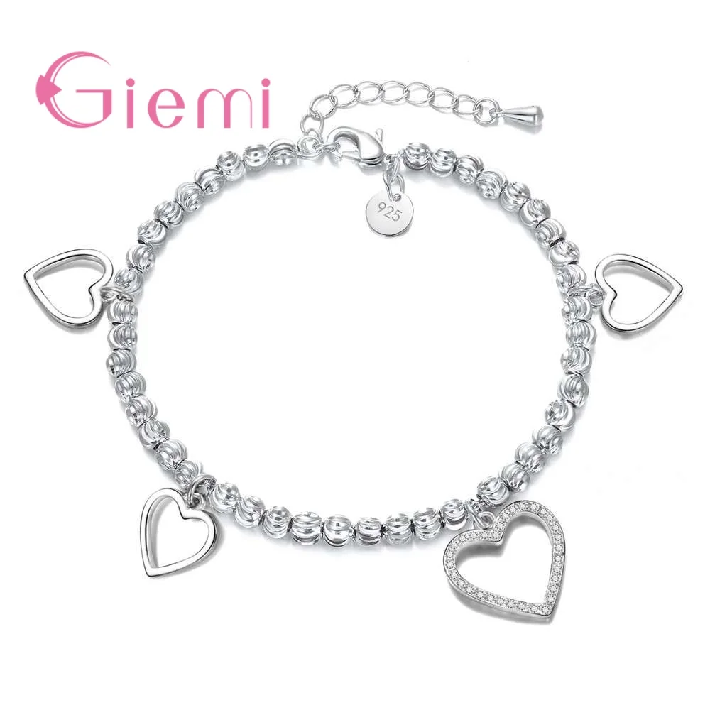 

Hot Sale Hollow Heart Pendant 925 Sterling Silver Adjustable Bracelet For Women Girls Party Engagement Holiday Gift
