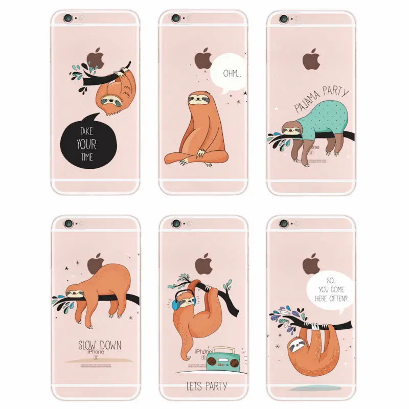 

For iPhone 11 Pro Max 6S 7Plus 7 8 8Plus X XS Max Sloth Cute Animals Soft Silicon Transparent Printed Phone Case