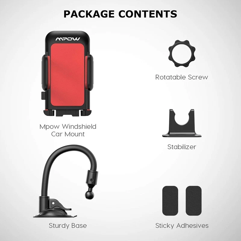 VicTsing Cell Phone Holder for Car Windshield Long Arm Car Phone Mount with One Button Design and Anti-skid Base Car Holder      (1)