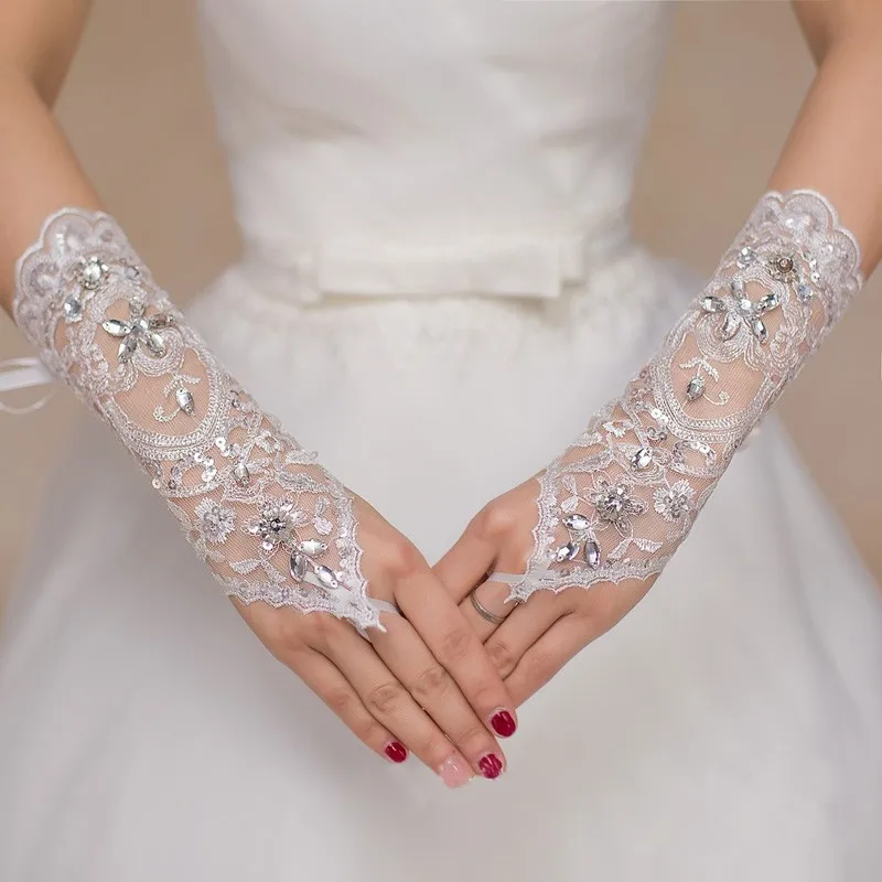 2019 Свадебные перчатки для невесты без пальцев Кружевные свадебные перчатки для невесты Вечерние Для женщин танец перчатки до локтя длинные