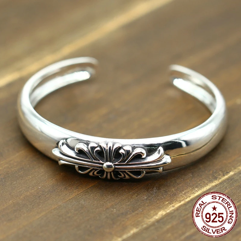

100% S925 sterling silver men's bracelet personality fashion retro punk style crusad flower styling to send a gift of love hot