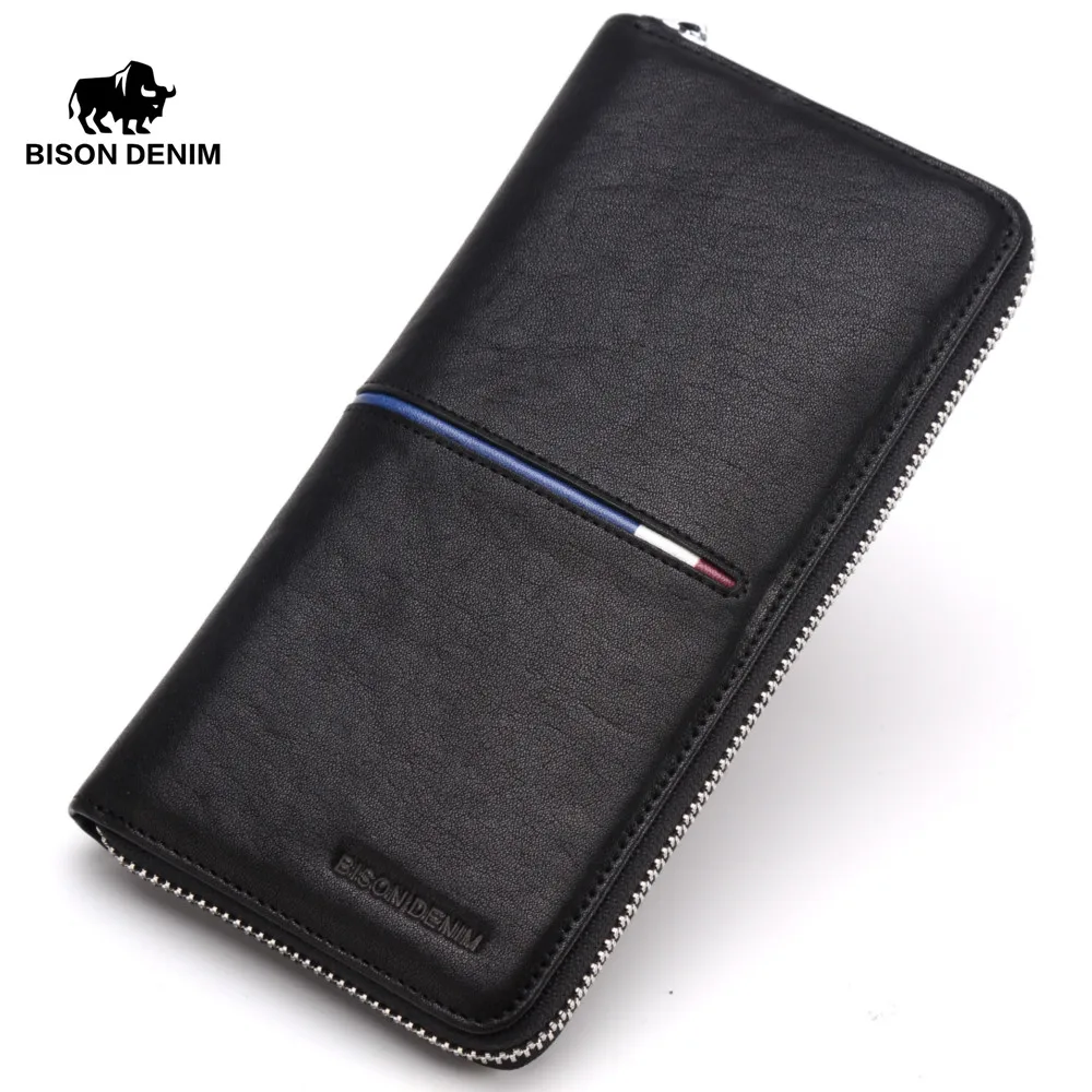 Роскошные Брендовые мужские кошельки BISON DEINIM длинный клатч из натуральной кожи