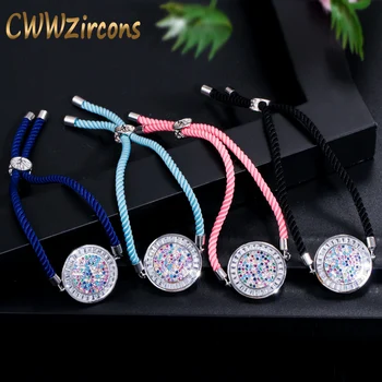 

CWWZircons Adjustable Beautiful Multicolored Cubic Zirconia Stones Round Charm Handmade Ladies Rope Chain Bracelets CB041