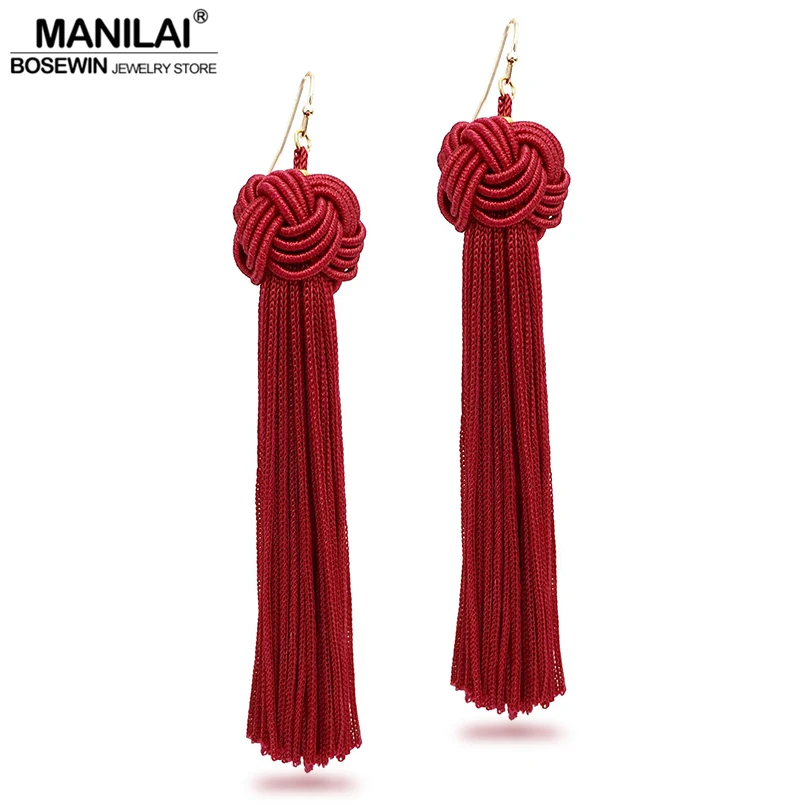 

MANILAI 4 Colors Knot Tassel Long Earrings Bohemian Drop Earring For Women Statement Jewelry Accessories Brincos Pendientes
