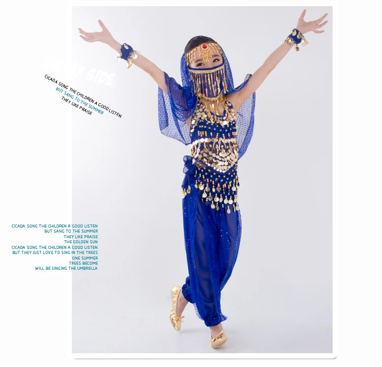 Детский набор костюма для танца живота танец живота Детский костюм танец живота девушки Болливуд индийский Египет представление топ брюки вуаль