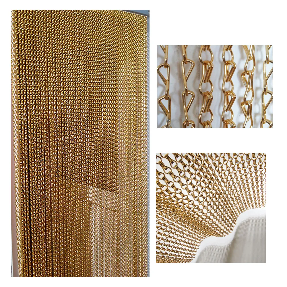 Cortinas de pantalla de vuelo de cadena de aluminio antimoscas y insectos doradas para divisores de habitaciones