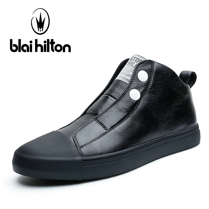 

Blai Hilton Brand Genuine Cow Leather Slip On High Top men casual shoes Luxury Male Footwear Fashion Designer Mens Casual Shoes