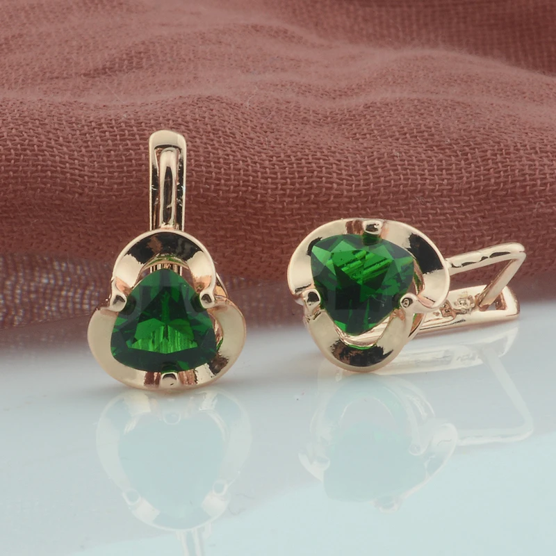 

3 Style Women Green Stone Flowers Square Shaped Earrings 585 Rose Gold Color Dangle Earrings