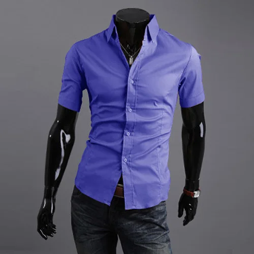 Летний стиль Новое поступление мужская рубашка с коротким рукавом Повседневная тонкая летняя рубашка с острым воротником деловая рубашка camisa masculina - Цвет: sapphire