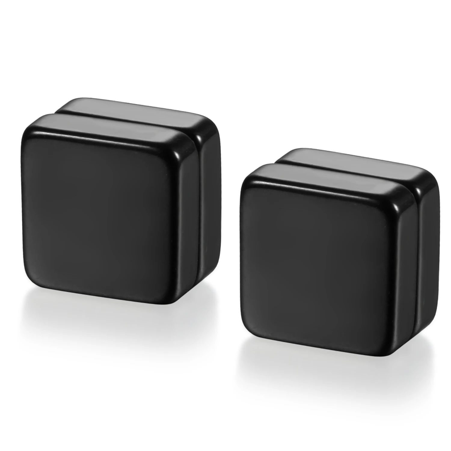 

BONISKISS 8mm Men's 316L Stainless Black Square Flat Cube/ball Magnetic Ear Stud Fake Plug Cheater
