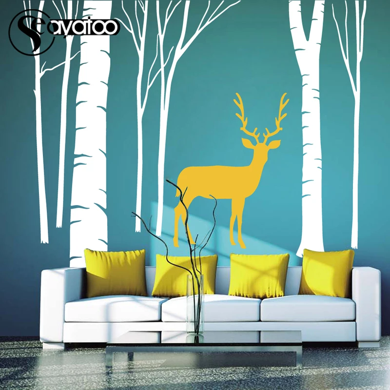 

X Large Birch Tree Forest Deer Vinyl Wall Decal Sticker Living Room Bedroom Stickers Home Decor 250x300cm