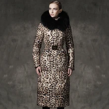 Меховой пуховик для женщин, толстый теплый зимний пуховик, натуральный Лисий мех, капюшон, гусиный пух, средней длины, леопард,, Феникс