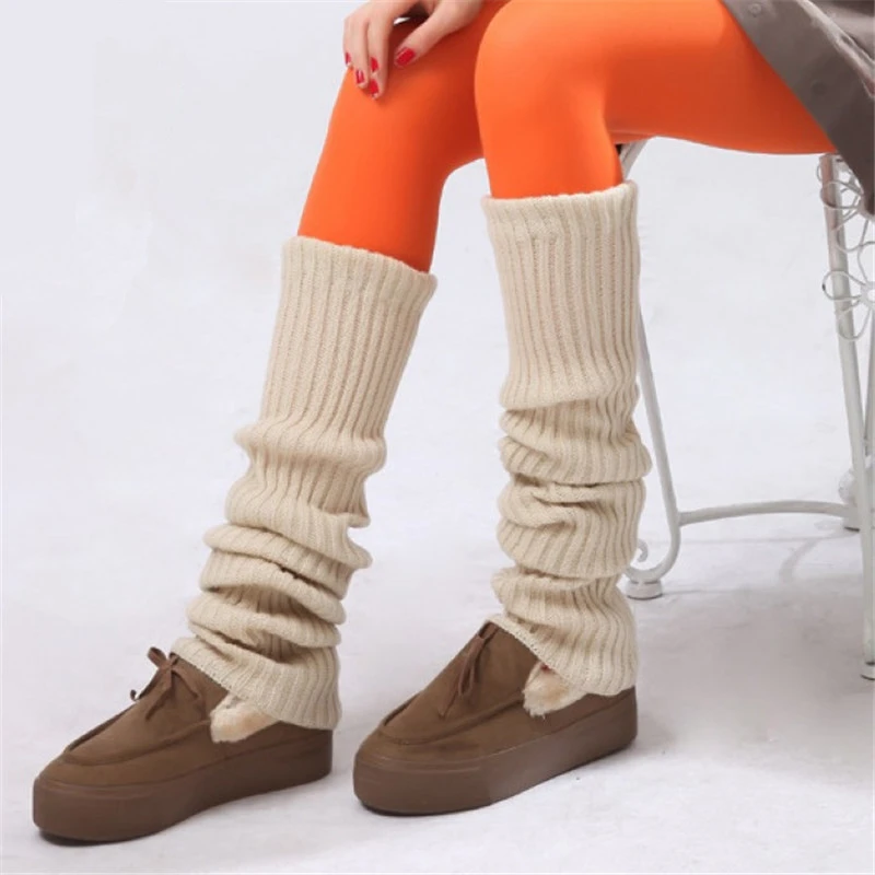 Newly Design Women Winter Warm Solid Leg Warmers Wool Knitting High