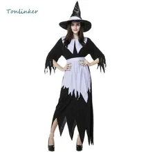 Halloween Witch Costume Adult Women Black White Witch Costume Halloween Carnival Stage Cosplay Party Fancy Dress цена Halloween Witch Costume Adult Women Black White Witch Costume Halloween Carnival Stage Cosplay Party Fancy Dress цены онлайн