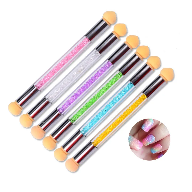 

6pcs Professional Rhinestones Nail Art Dotting Pen Gradient 2 Sponge Head Replaceable Nails Art Tools Glitter Transfer CO912