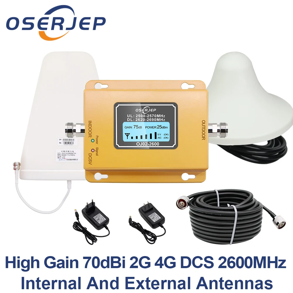 

4G signal repeater LTE 2600Mhz cellphone signal booster 4G 2600 amplifier AGC LTE mobile repeater 70dBi Log Antenna