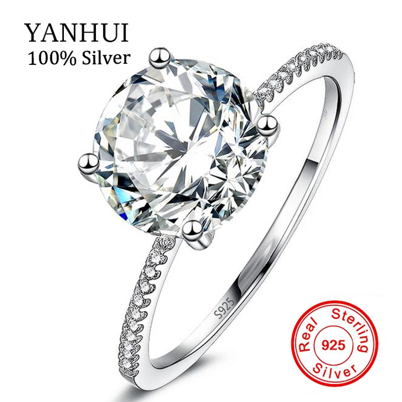 

YANHUI original Real Solid 925 Sterling Silver Rings 2Ct 8 Hearts Arrows Zircon Wedding Jewelry Rings Engagement For Women YR904