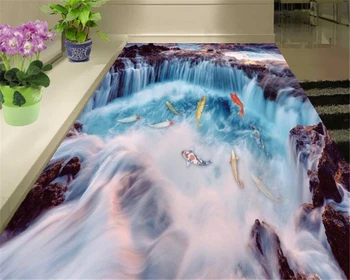 

beibehang Custom pvc fashion personality dream senior creative wallpaper 3D waterfalls carp floor stickers 3d wallpaper tapety