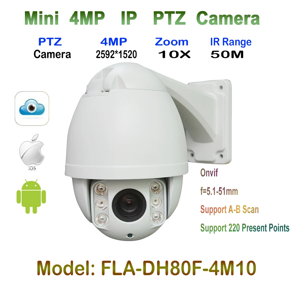 Security 4MP OV4689 CMOS HD 1520P Onvif Pan Tilt Zoom IP IR Mini High Speed Dome