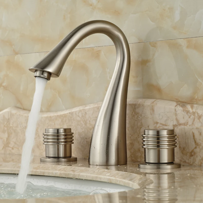

Swan Shaped Fashionable Design Bathroom Basin MIxer Taps with Dual Handles Faucet Brushed