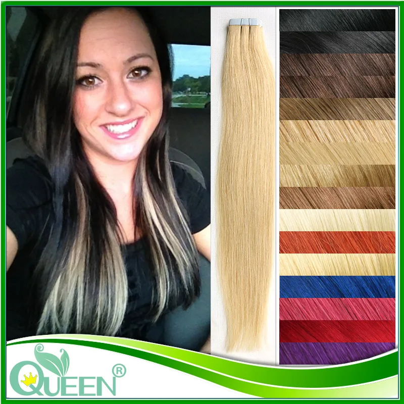24 Tape In Human Hair Extensions Wavy Skin Pu Weft Hair